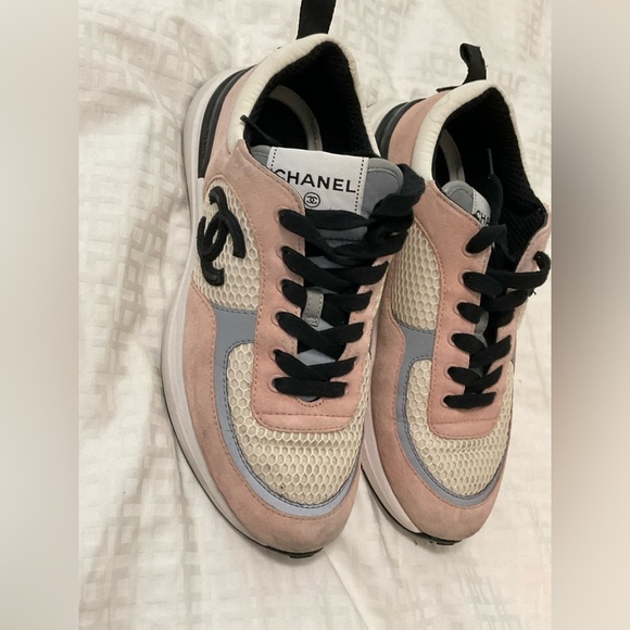 Chanel women Mesh Suede Calfskin Grained Calfskin Womens CC Sneakers 38.5 pink - Picture 6 of 13